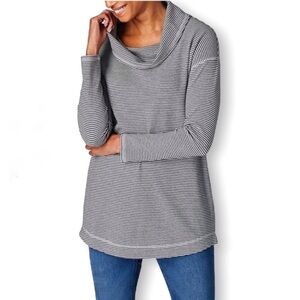 J. Jill Navy & White Textured‎ Cowl Neck Tunic Size XS #185531